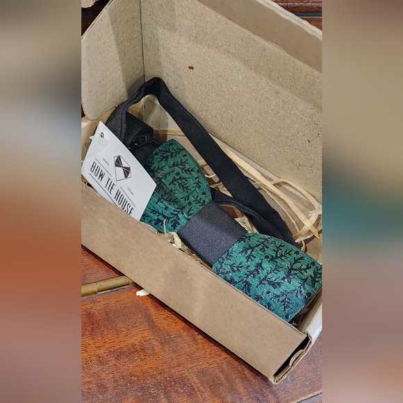 NWT Wooden Bowtie - Green with Black Painted Branches - Giftable - Picture 5 of 8